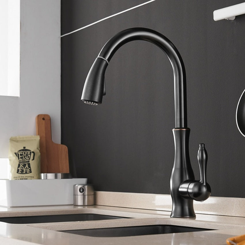 Single-Handle Kitchen Faucet with Pull-Down Sprayer – High-Arc Swivel Spout, Easy-Install Deck Mount for Home Sink