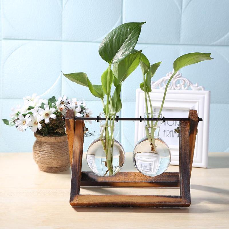 Glass Propagation Vase with A-Frame Wood Stand