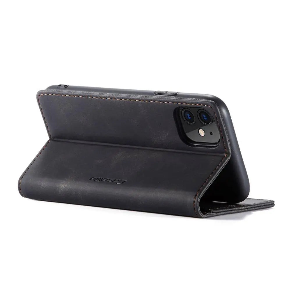 Folio Wallet iPhone Case – Leather-Finish Cover with Card Slots for iPhone 11, 11 Pro & Pro Max – Protective Edge Cover, Camera Cutout &