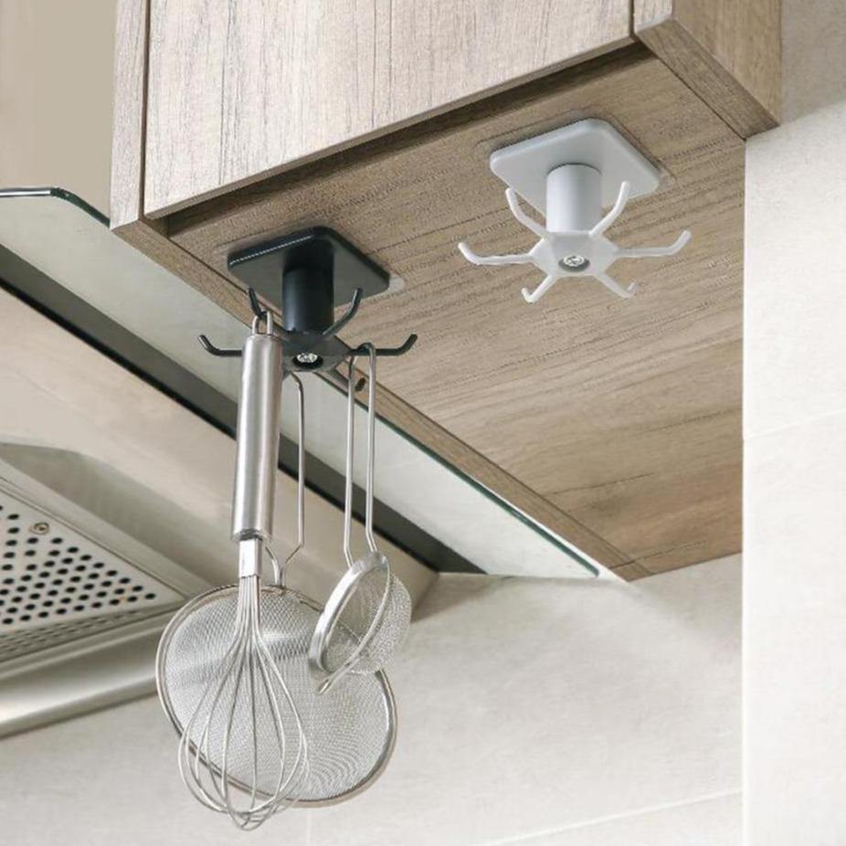 Under-Counter Rotating Kitchen Utensil Storage 6-Hook Organizer