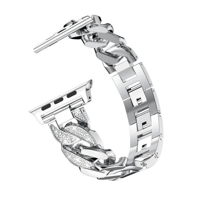 Stainless Steel Link Watch Strap with Crystal Accent Design – Adjustable Metal Bracelet for 38mm to 49mm Smart Watches
