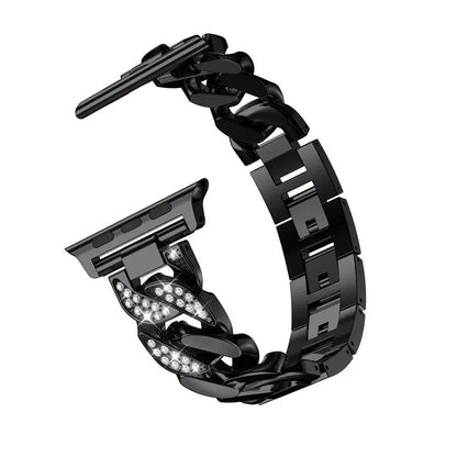 Stainless Steel Link Watch Strap with Crystal Accent Design – Adjustable Metal Bracelet for 38mm to 49mm Smart Watches