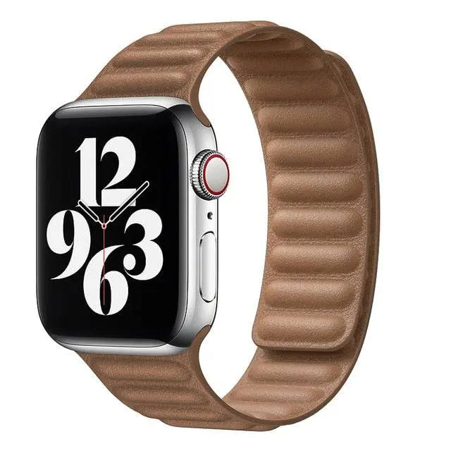 Leather Magnetic Loop Strap for Smart Watch – Adjustable Classic Band with Metal Clasp – Fits 38mm to 49mm Case Sizes