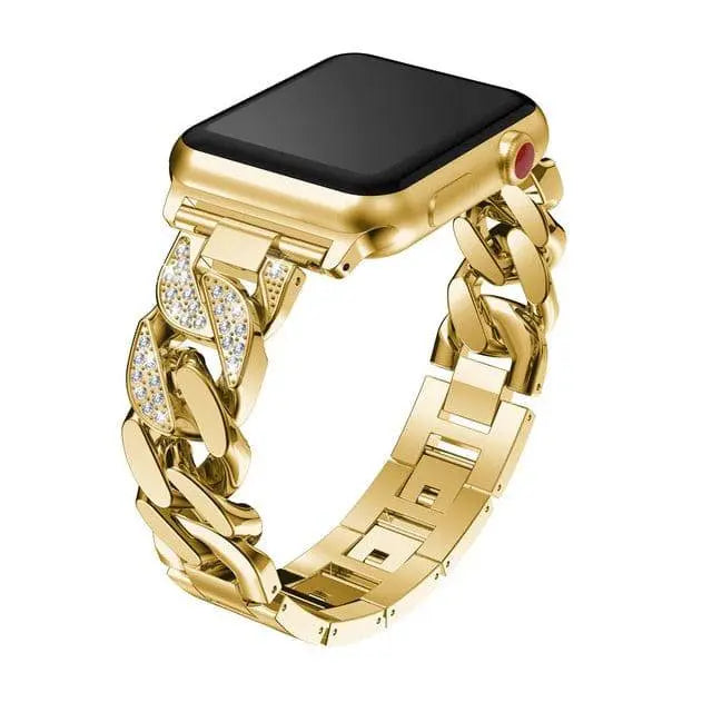 Stainless Steel Link Watch Strap with Crystal Accent Design – Adjustable Metal Bracelet for 38mm to 49mm Smart Watches