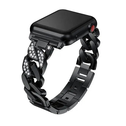 Stainless Steel Link Watch Strap with Crystal Accent Design – Adjustable Metal Bracelet for 38mm to 49mm Smart Watches