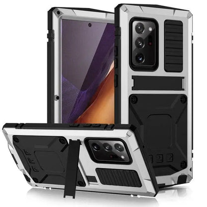 Heavy-Duty Aluminum Phone Case for Galaxy Note 20 & Note 20 Ultra – Tempered Glass Screen Guard, Built-In Kickstand, Scratch-Resistant