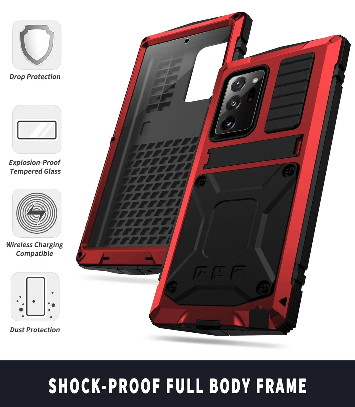 Heavy-Duty Aluminum Galaxy S21 Case with Tempered Glass Screen – Kickstand & 360° Drop Protection