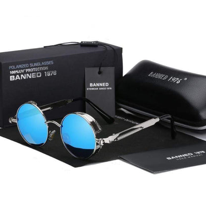 Round Polarized Steampunk Sunglasses for Men with UV400 Protection & Metal Frame | Retro Circle Shades with HD Lenses