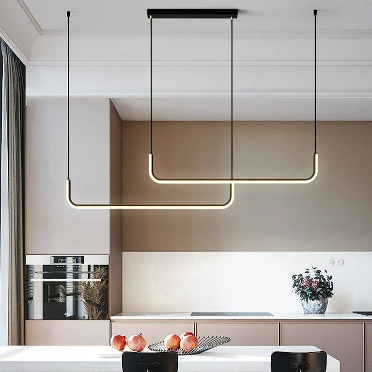 Linear Aluminum LED Ceiling Light Fixture 47 in Black Dimmable for Kitchen Island Dining Table Modern Suspended Bar Over Counter Office