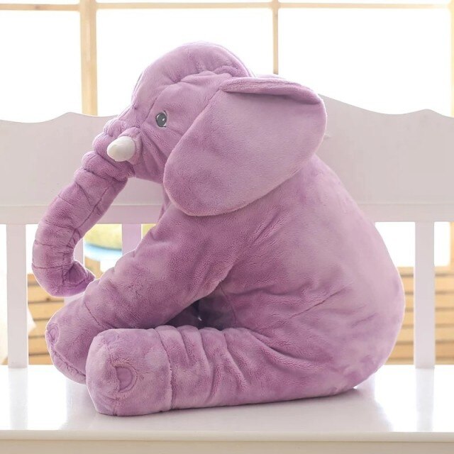 Jumbo Plush Elephant Pillow Buddy for Babies & Toddlers - Soft Cuddle Toy & Nursery Cushion in Gray, Blue, Pink, Yellow, Purple - Machine
