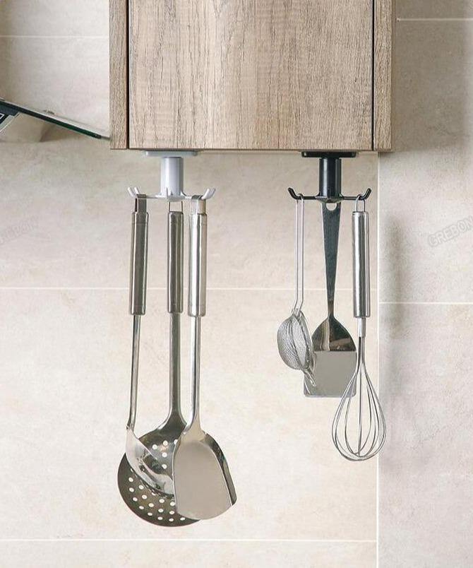 Under-Counter Rotating Kitchen Utensil Storage 6-Hook Organizer