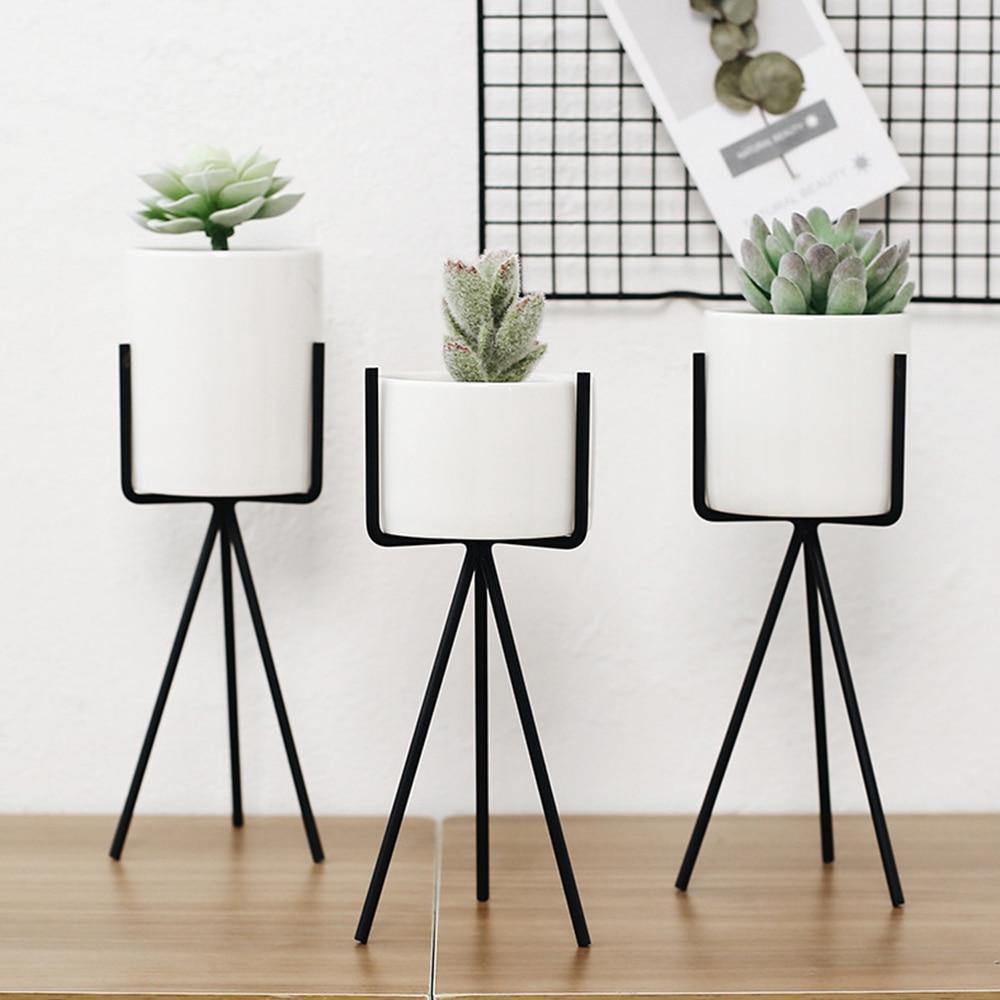 Oasis Ceramic Planter with Geometric Metal Stand