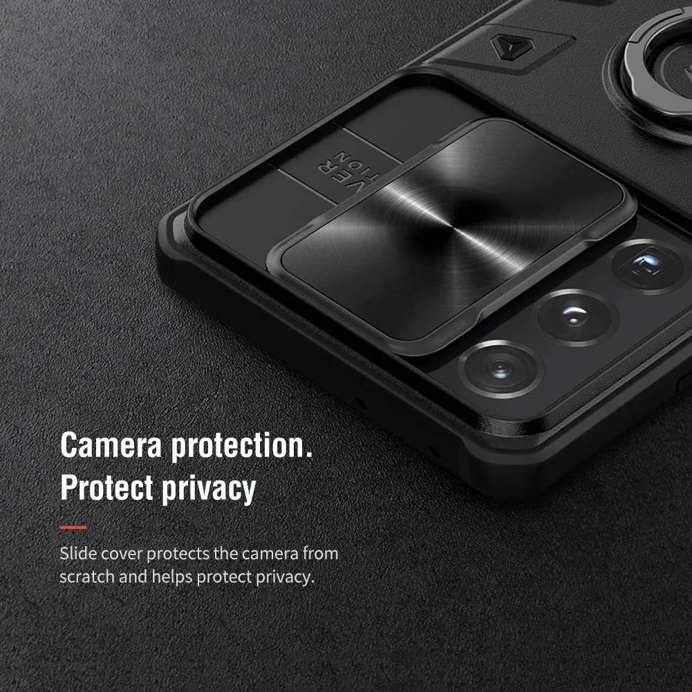 Aluminum Ring Stand Phone Case with Camera Guard for Samsung Galaxy S21, S21 Plus & S21 Ultra – Built-In Kickstand & Shockproof Frame