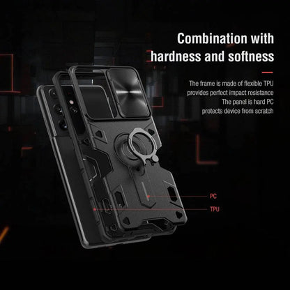 Aluminum Ring Stand Phone Case with Camera Guard for Samsung Galaxy S21, S21 Plus & S21 Ultra – Built-In Kickstand & Shockproof Frame