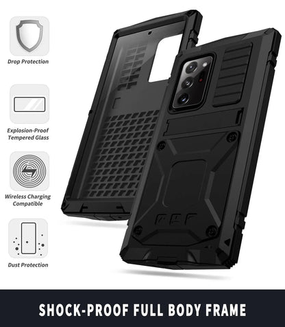 Heavy-Duty Aluminum Galaxy S21 Case with Tempered Glass Screen – Kickstand & 360° Drop Protection