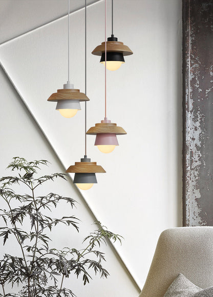 Modern Wood Pendant Light with Adjustable Cable in 5 Colors for Dining Room, Kitchen, Bedroom