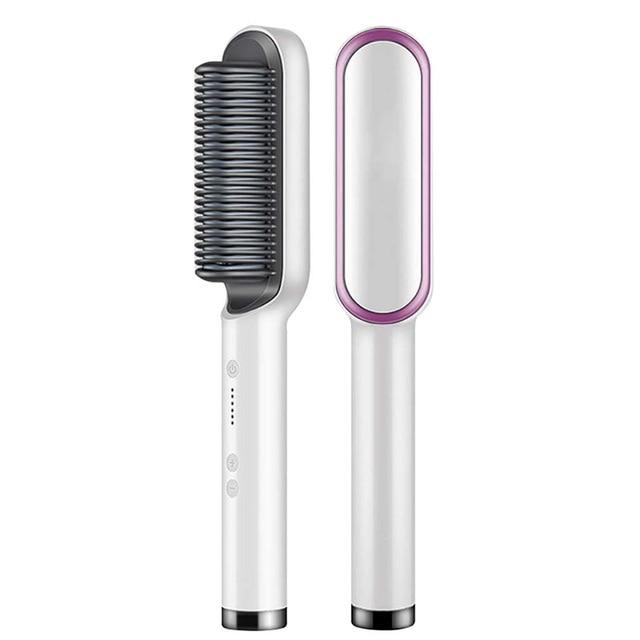 Heated Straightening Brush for Smooth Salon Hair at Home – Ionic Coating – 5 Heat Settings – Anti-Frizz Styling Comb