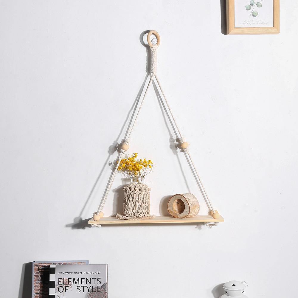 Handcrafted Macrame Rope Swing Timber Shelf