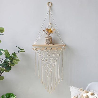 Handcrafted Macrame Rope Swing Timber Shelf
