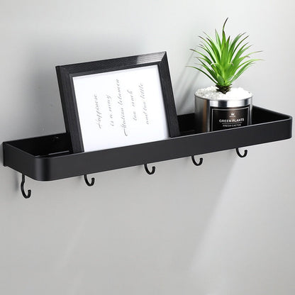 Floating Aluminum Storage Rack for Bathroom & Kitchen Organization | Space-Saving Wall Shelf with Towel Bar | Black Metal Organizer for Smal