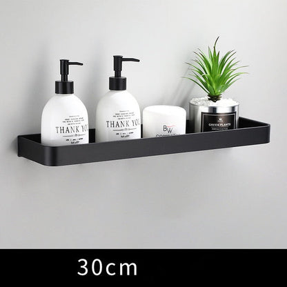 Floating Aluminum Storage Rack for Bathroom & Kitchen Organization | Space-Saving Wall Shelf with Towel Bar | Black Metal Organizer for Smal