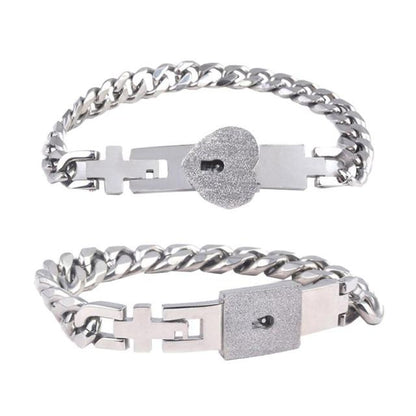 Couples Lock & Key Bracelet Set in Stainless Steel for Him & Her | Matching Jewelry Gift for Boyfriend Girlfriend Anniversary Valentine's Da