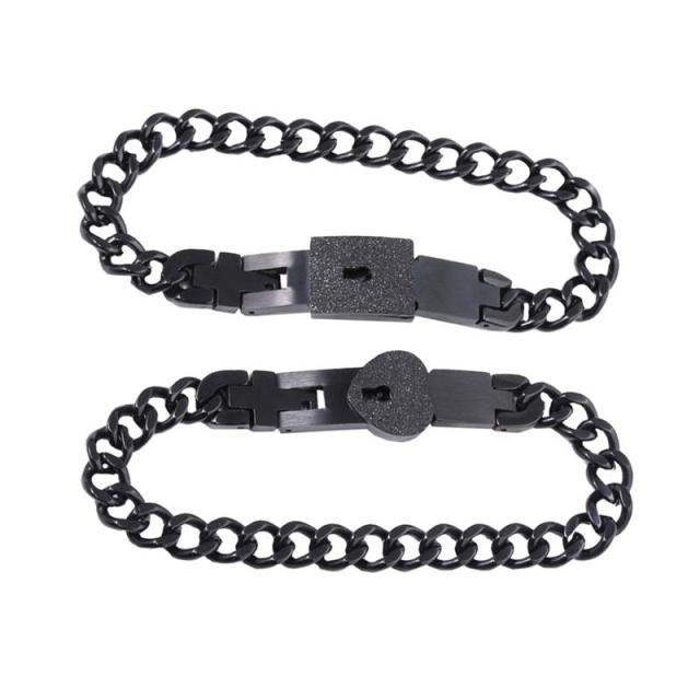 Couples Lock & Key Bracelet Set in Stainless Steel for Him & Her | Matching Jewelry Gift for Boyfriend Girlfriend Anniversary Valentine's Da