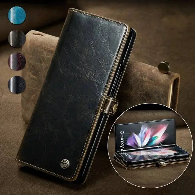 Folio Wallet Case for Samsung Galaxy Z Fold 3 – Genuine Leather Cover with Card Slots for Samsung Z Fold 3 5G – Full Protection Phone Pouch