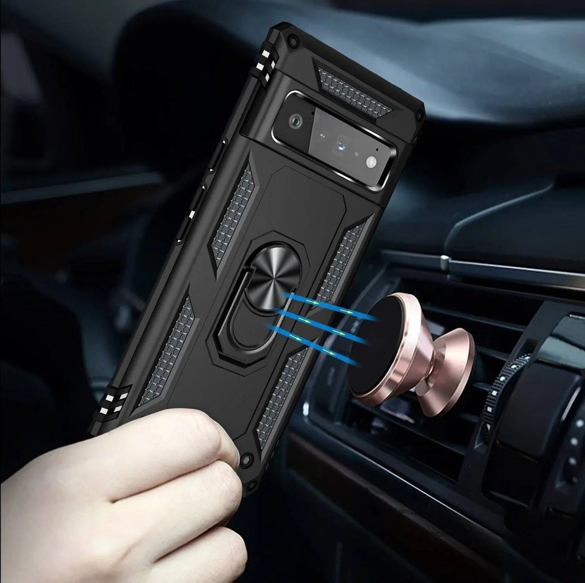 Reinforced Kickstand Phone Case for Google Pixel 6 & Pixel 6 Pro – 360° Rotating Ring Grip – Shockproof Hybrid Shell Cover