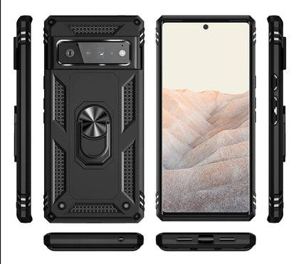 Reinforced Kickstand Phone Case for Google Pixel 6 & Pixel 6 Pro – 360° Rotating Ring Grip – Shockproof Hybrid Shell Cover