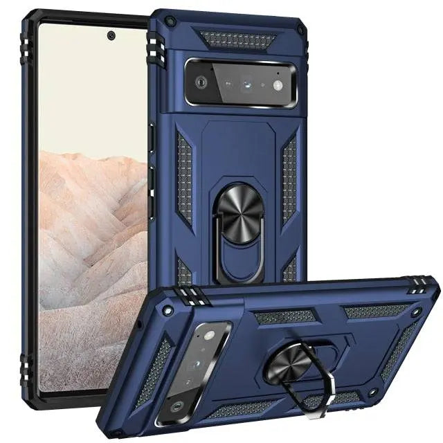 Reinforced Kickstand Phone Case for Google Pixel 6 & Pixel 6 Pro – 360° Rotating Ring Grip – Shockproof Hybrid Shell Cover