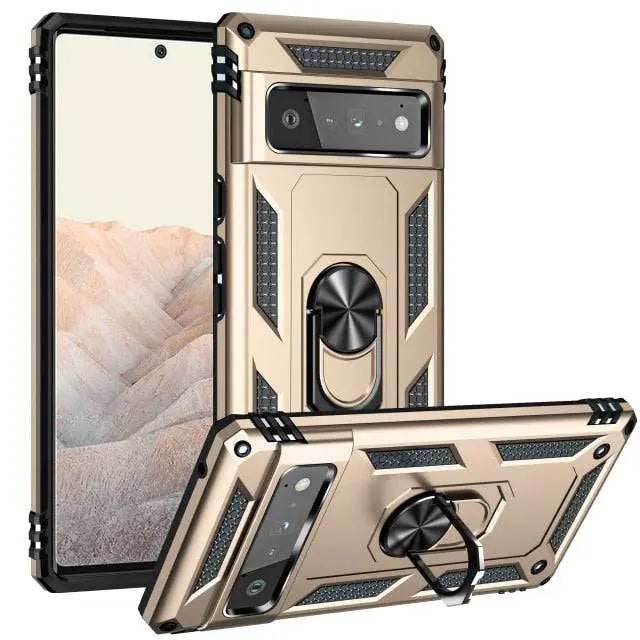 Reinforced Kickstand Phone Case for Google Pixel 6 & Pixel 6 Pro – 360° Rotating Ring Grip – Shockproof Hybrid Shell Cover