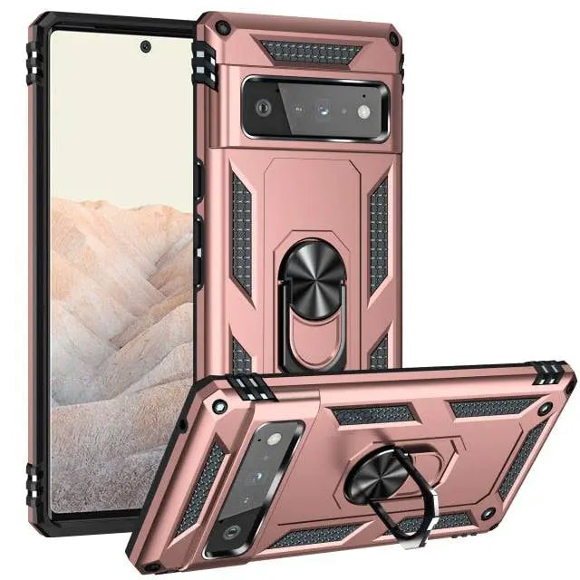 Reinforced Kickstand Phone Case for Google Pixel 6 & Pixel 6 Pro – 360° Rotating Ring Grip – Shockproof Hybrid Shell Cover