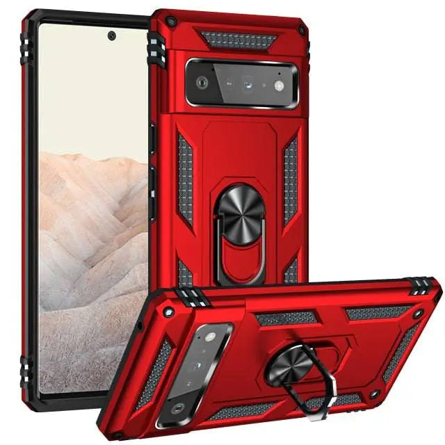 Reinforced Kickstand Phone Case for Google Pixel 6 & Pixel 6 Pro – 360° Rotating Ring Grip – Shockproof Hybrid Shell Cover