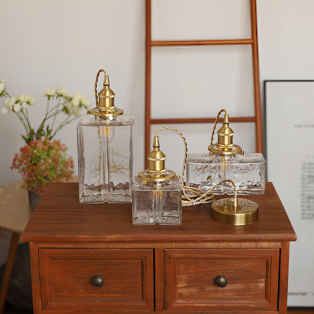Ribbed Glass Globe Hanging Light Fixture with Brass Accents for Dining Areas and Entryways