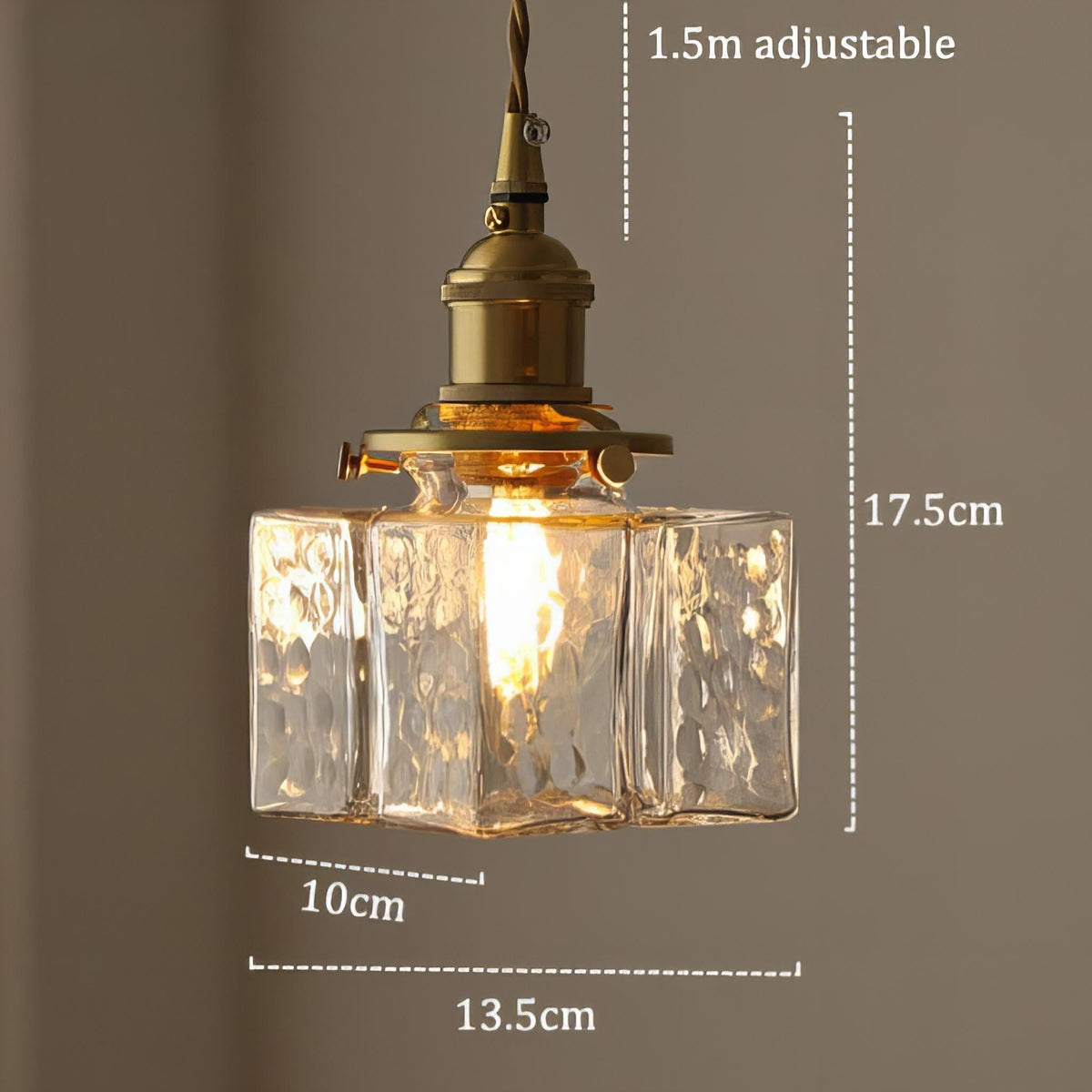 Hanging Fixture with Clear Textured Glass Globe & Brass Socket – 10 in Shade for Dining Table or Kitchen – Warm Ambient Overhead Lighting