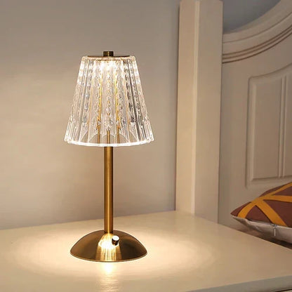 Gold Crystal Rechargeable Touch Dimmer Nightstand Lamp 9 in for Bedside Reading Desk Lighting Warm Cool White USB-C Powered Small Decorative