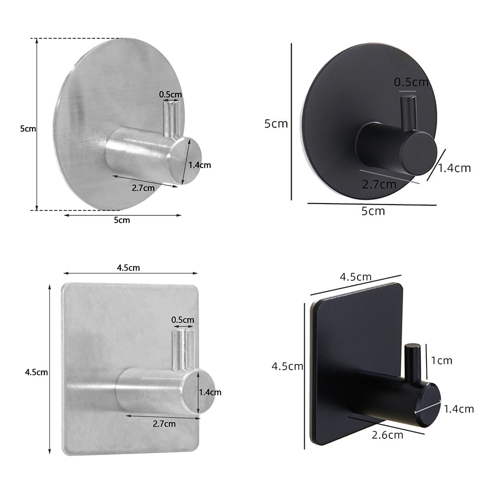 Adhesive Stainless Steel Coat Hook for Bathroom Kitchen Entryway | No-Drill Robe Towel Key Hanger for Apartments Rental Homes Dorms | Wall-M