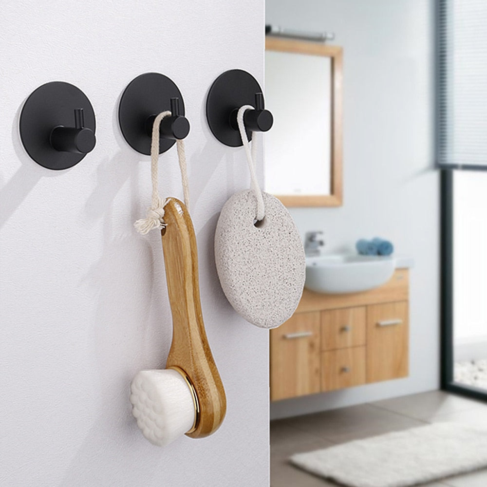 Adhesive Stainless Steel Coat Hook for Bathroom Kitchen Entryway | No-Drill Robe Towel Key Hanger for Apartments Rental Homes Dorms | Wall-M