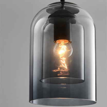 Double-Layer Glass Pendant Light for Kitchen Island & Dining Room – Matte Black Iron with Adjustable 79-Inch Cord, E27 Socket – Modern Indus