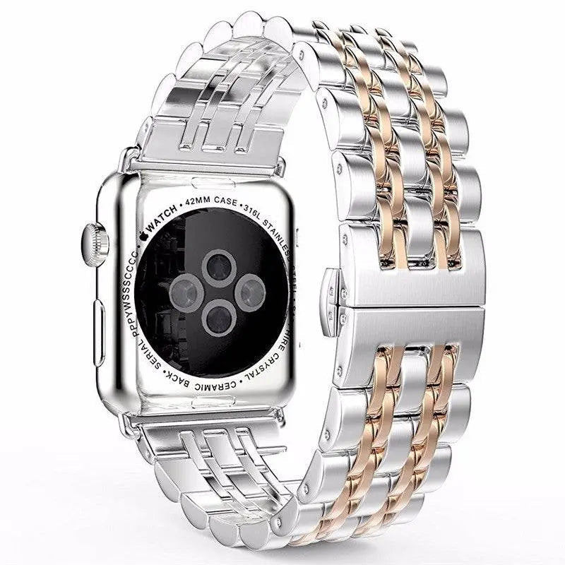 Premium Metal Three-Row Chain Watch Strap – 38mm–49mm Sizes, 4 Finishes – Compatible with Latest & Legacy Apple Watches