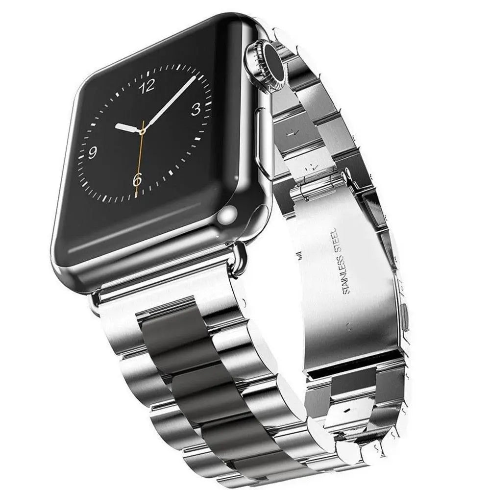 Precision Stainless Steel Link Bracelet for Apple Watch – 38mm to 49mm Connector Fit – Adjustable Wrist Band with Butterfly Clasp for