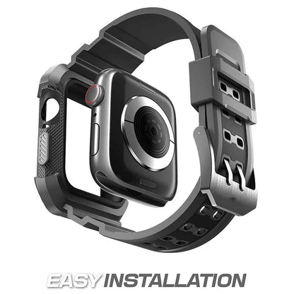 Protective Sport Strap with Bumper Case for Apple Watch – Rugged Wristband with Shock-Absorbing Frame – Compatible with 38/40/41/42mm and