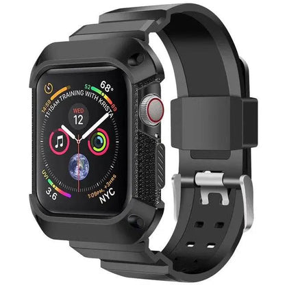 Protective Sport Strap with Bumper Case for Apple Watch – Rugged Wristband with Shock-Absorbing Frame – Compatible with 38/40/41/42mm and