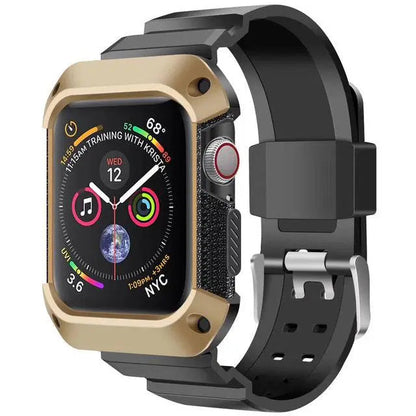 Protective Sport Strap with Bumper Case for Apple Watch – Rugged Wristband with Shock-Absorbing Frame – Compatible with 38/40/41/42mm and