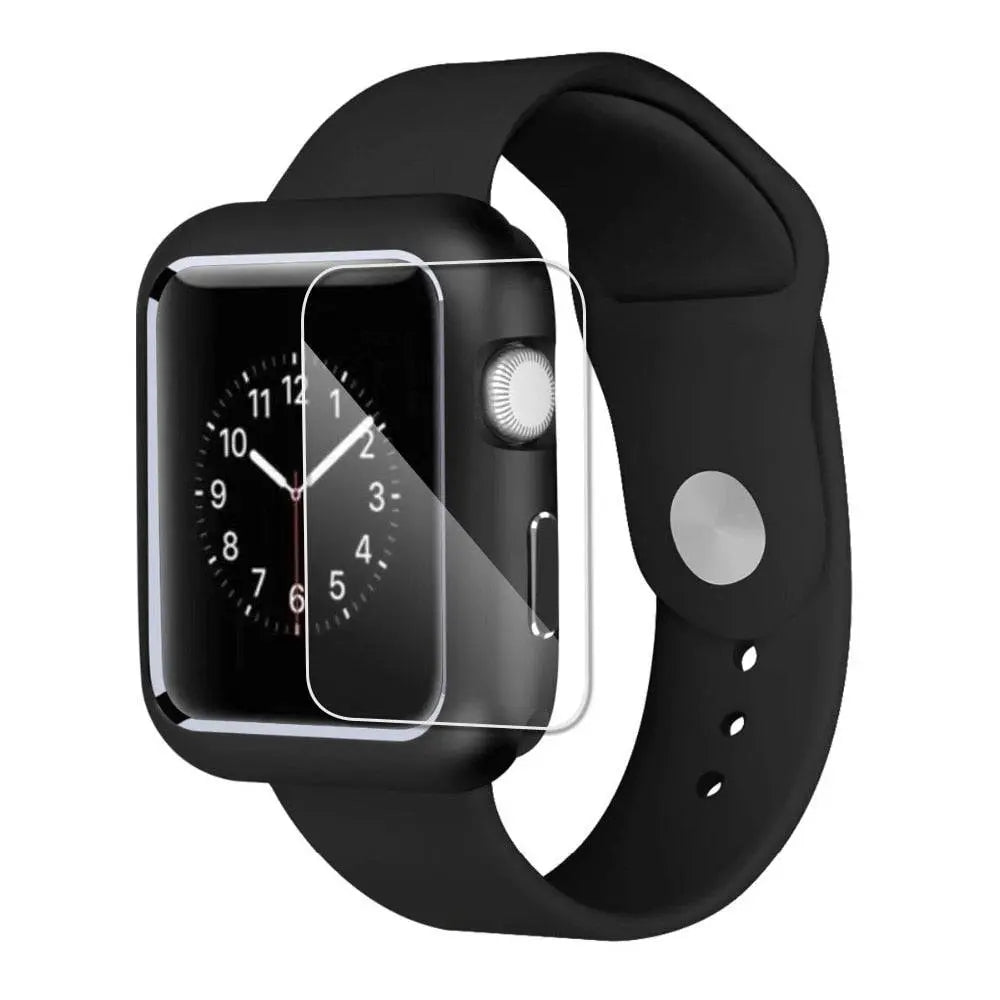 Armored Tempered Glass Watch Shield with Metal-Look Bumper Cover for Apple Watch 38mm-44mm Series 1-6