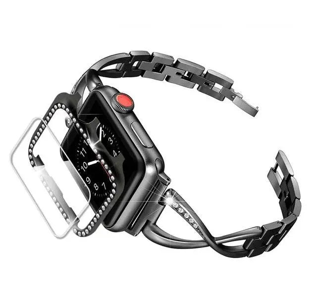 Embellished Metal Watch Case & Bracelet-Style Band Bundle for Apple Watch 38-44mm