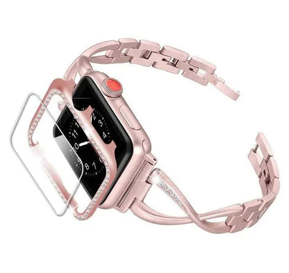 Embellished Metal Watch Case & Bracelet-Style Band Bundle for Apple Watch 38-44mm
