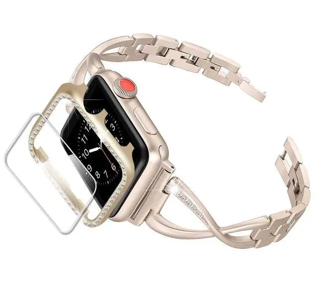 Embellished Metal Watch Case & Bracelet-Style Band Bundle for Apple Watch 38-44mm