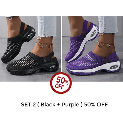 Women's Cushioned Slip-On Clogs with Thick Rubber Sole for Everyday Comfort | Open-Back Air-Cushion Mules for Walking, Errands & Casual Wear
